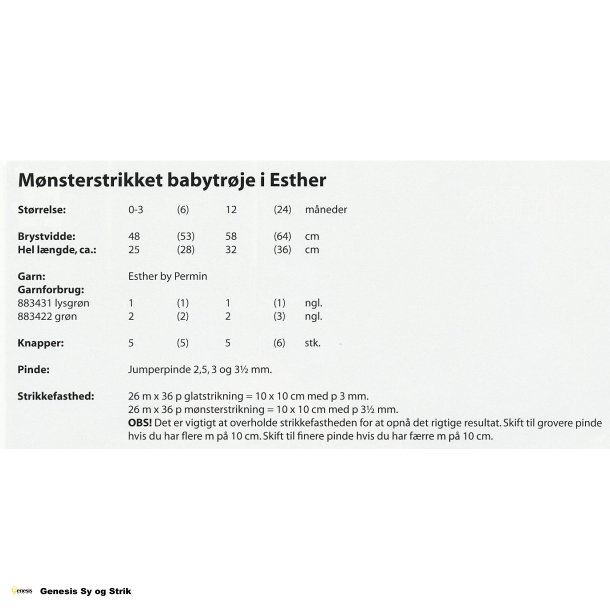 Mnsterstrikket babytrje i Esther