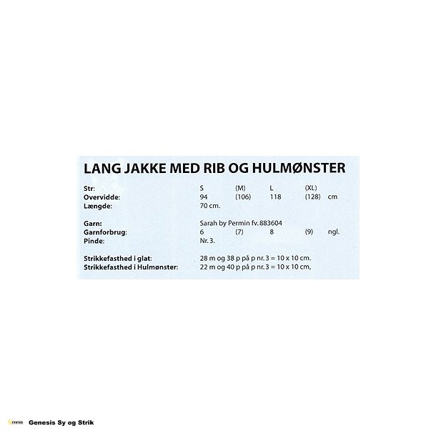 Lang jakke med rib og hulmnster