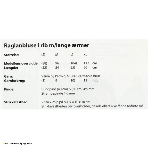 Raglanbluse i rib m/lange rmer