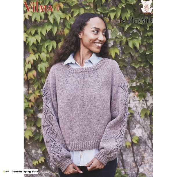 Bluse med mnstrede rmer