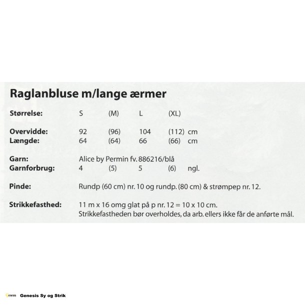 Raglanbluse m/lange rmer