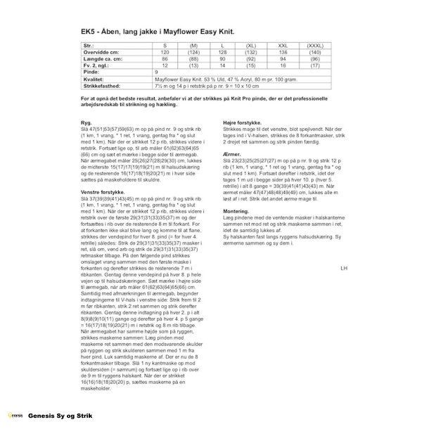 ben, lang jakke i Mayflower Easy Knit