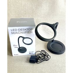 LED Desktop magnifier - Asfrisk linse, 2x forstrrelse, spotlinse med 5x forstrrelse.