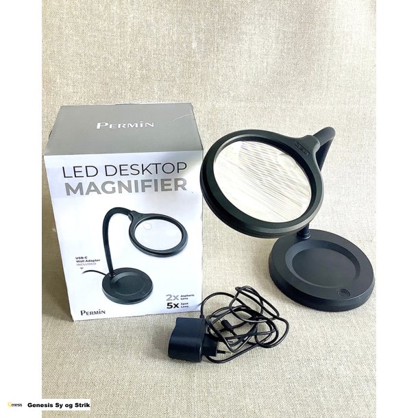LED Desktop magnifier - Asfrisk linse, 2x forstrrelse, spotlinse med 5x forstrrelse.