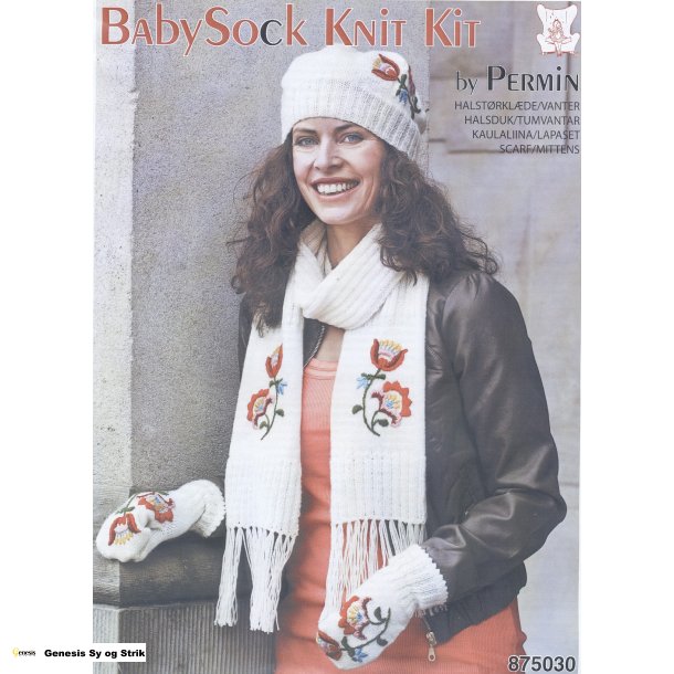 Hvidt halstrklde med broderi og Hue