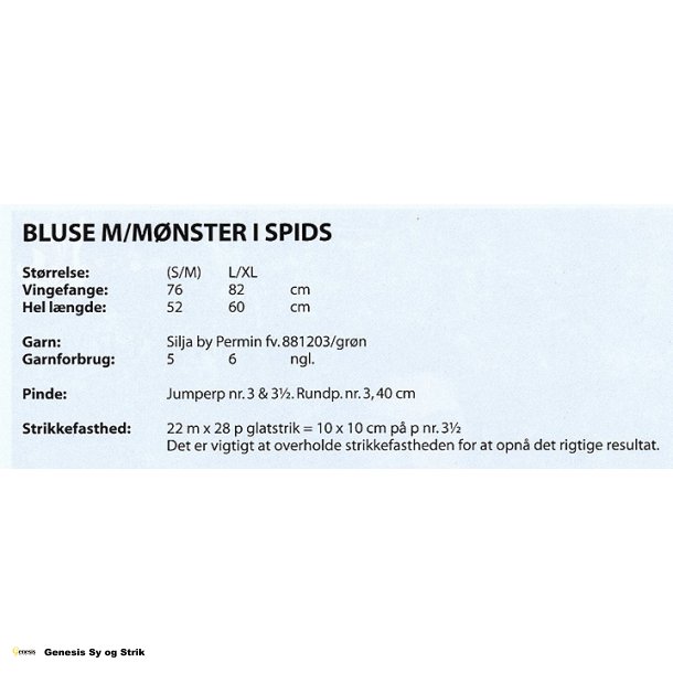 Bluse m/mnster i spids