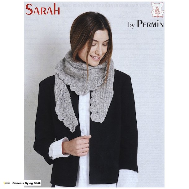Retstrikket sjal med bladkant i Sarah