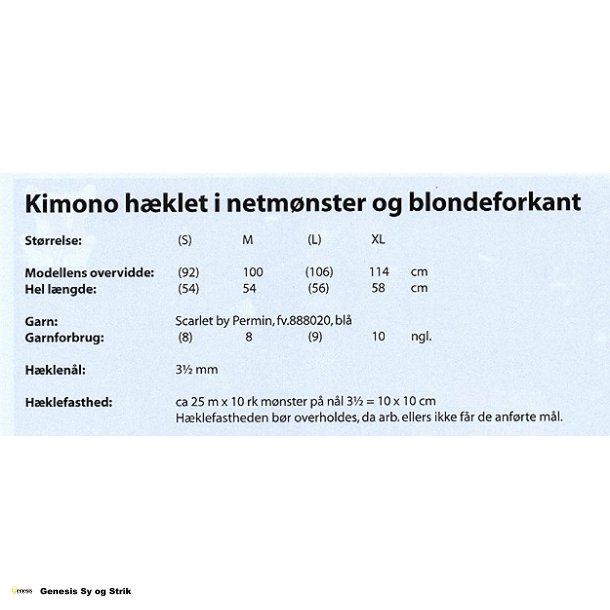 Kimono hklet i netmnster og blondeforkant