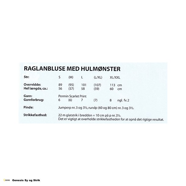 Raglanbluse med hulmnster