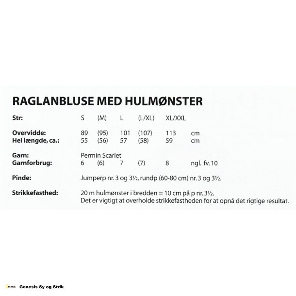 Raglanbluse med hulmnster