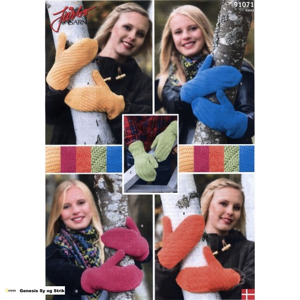 Tommelfingervanter i fastmaskemnster med diagonal effekt