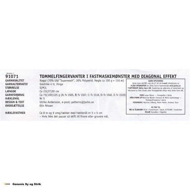 Tommelfingervanter i fastmaskemnster med diagonal effekt
