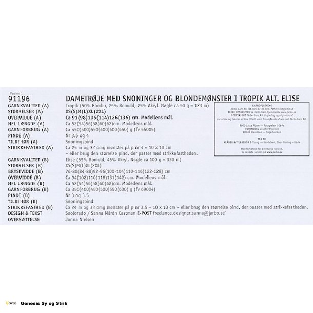 Dametrje med snoninger og blondemnster