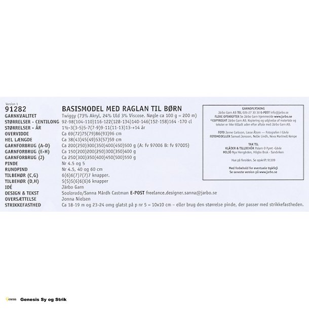 Basismodel med raglan til brn