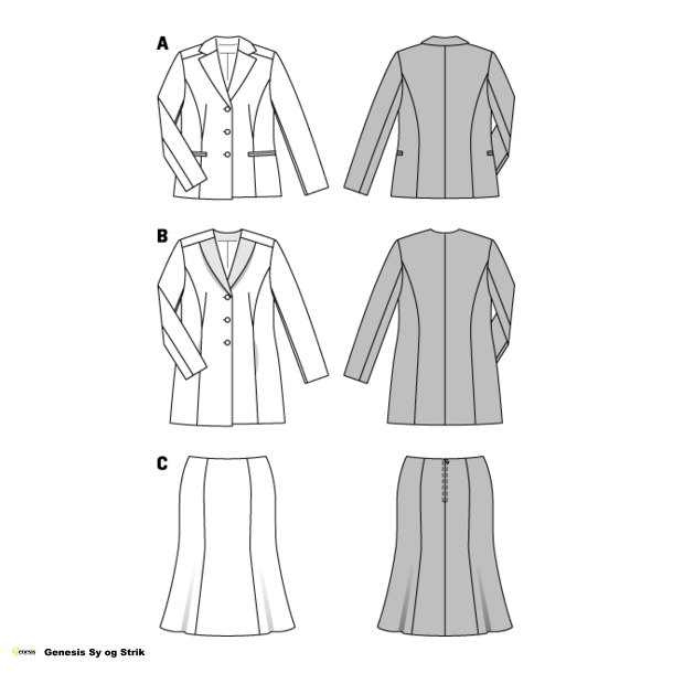 Nederdel og Jakke str. 44-54