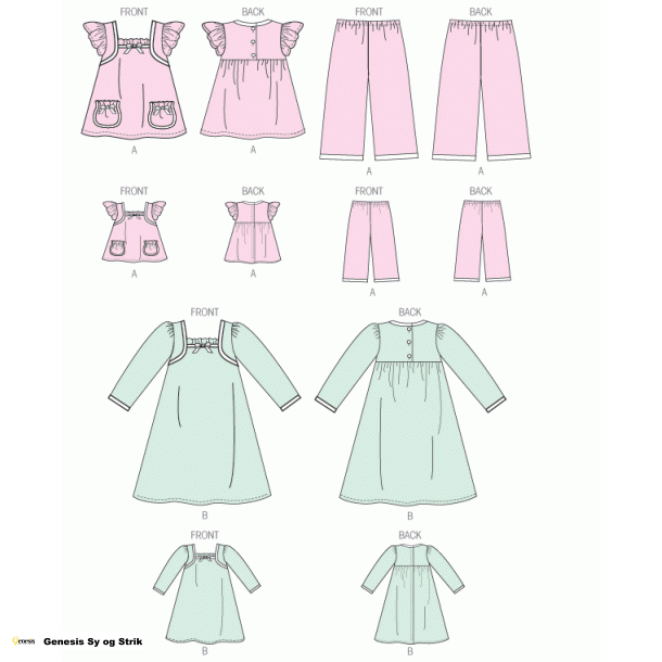 Natkjole og pyjamas til piger og dukker