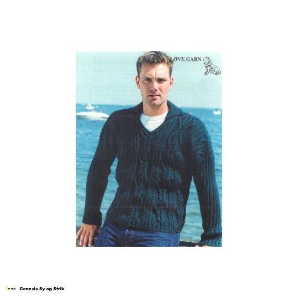 Aran-sweater m/ribrmer og krave