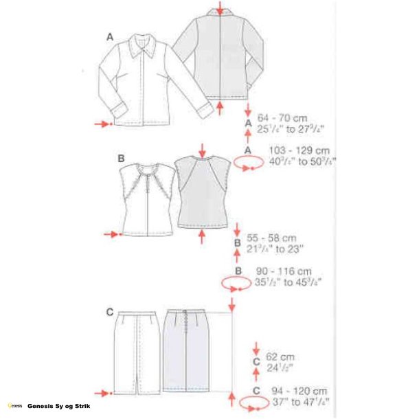 Jakke, nederdel og top