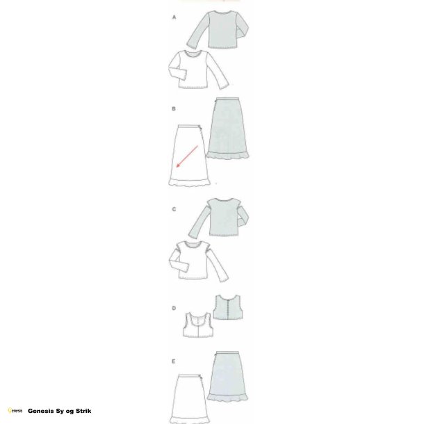 Nederdel, bluse og top