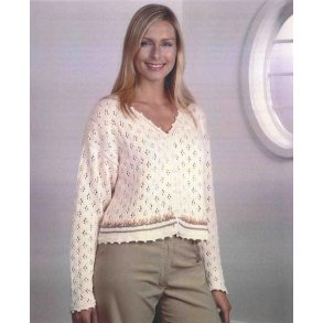 Damecardigan med hulmnstre og blomster