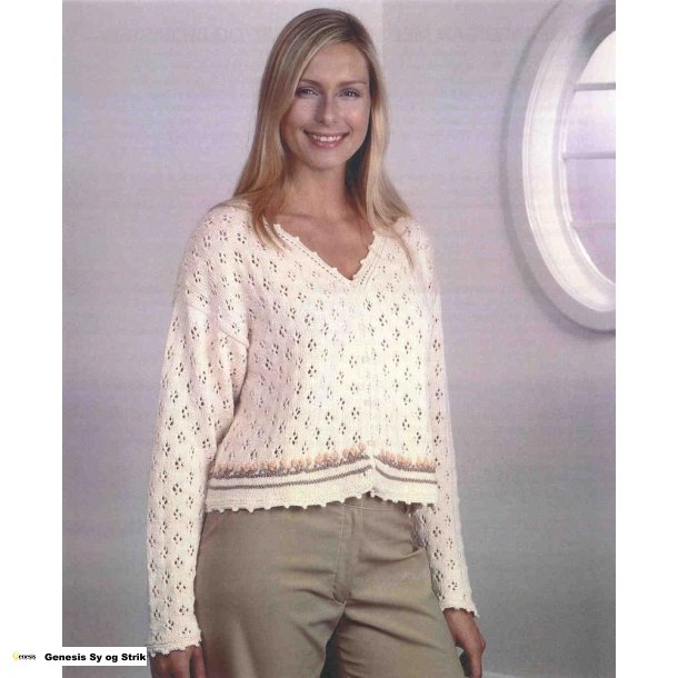 Damecardigan med hulmnstre og blomster