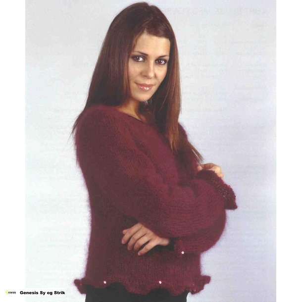 Kort bluse med flsekanter