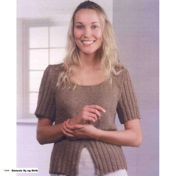 T-shirt m. ribrmer og slids forneden