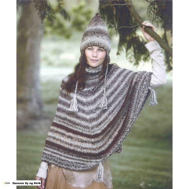 Poncho og hue med kvaster