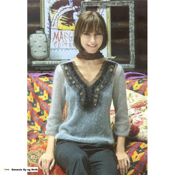 3/4 rmet bluse med blondeindsats