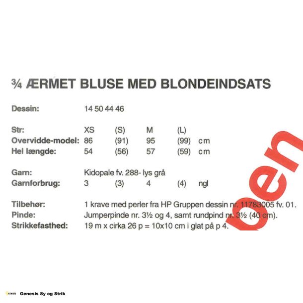 3/4 rmet bluse med blondeindsats