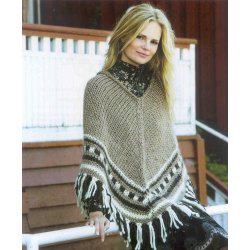 Poncho med mnster og frynser