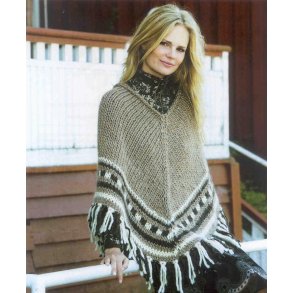 Poncho med mnster og frynser