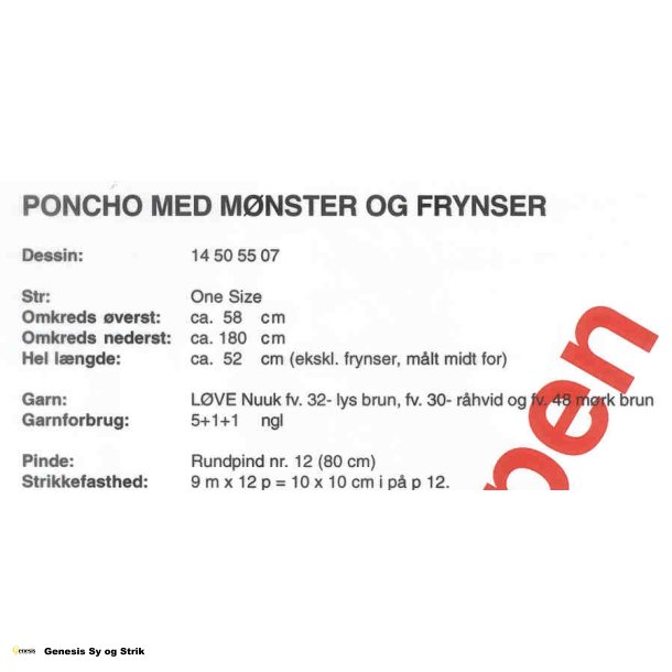 Poncho med mnster og frynser