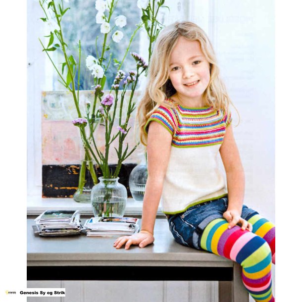 Pigebluse med stribet brestykke