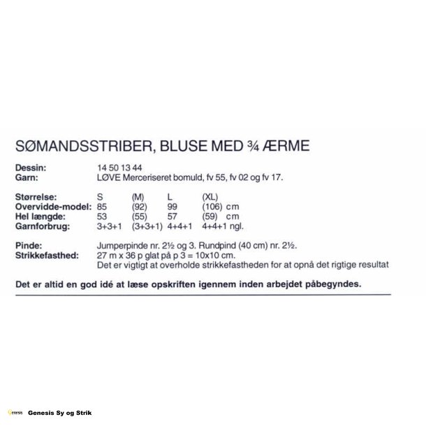 Smandsstriber, bluse med 3/4-rme