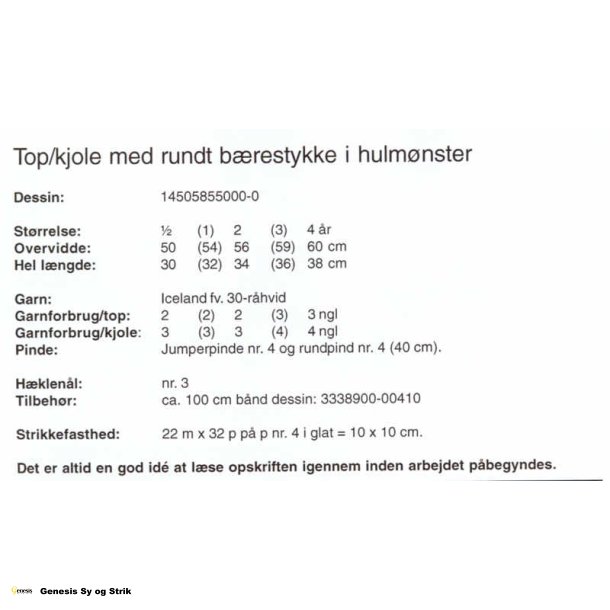 Top/kjole med rundt brestykke i hulmnster