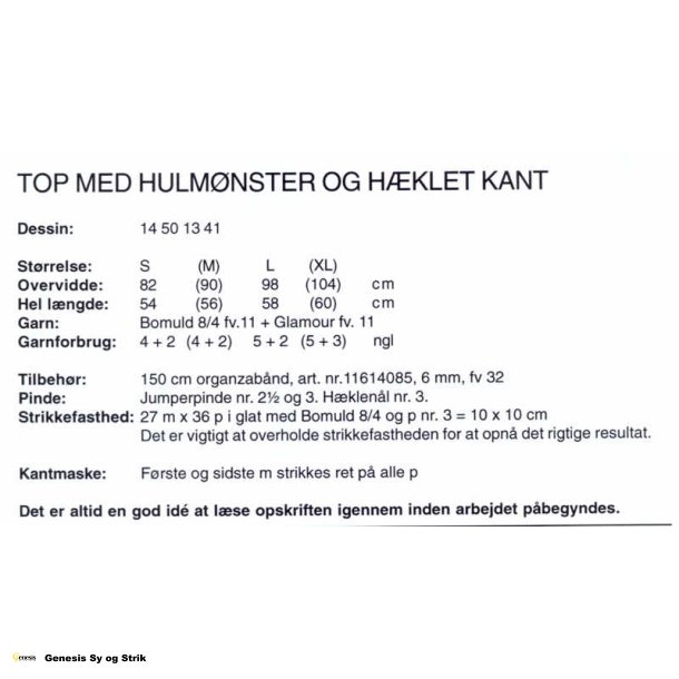 Top med hulmnster og hklet kant