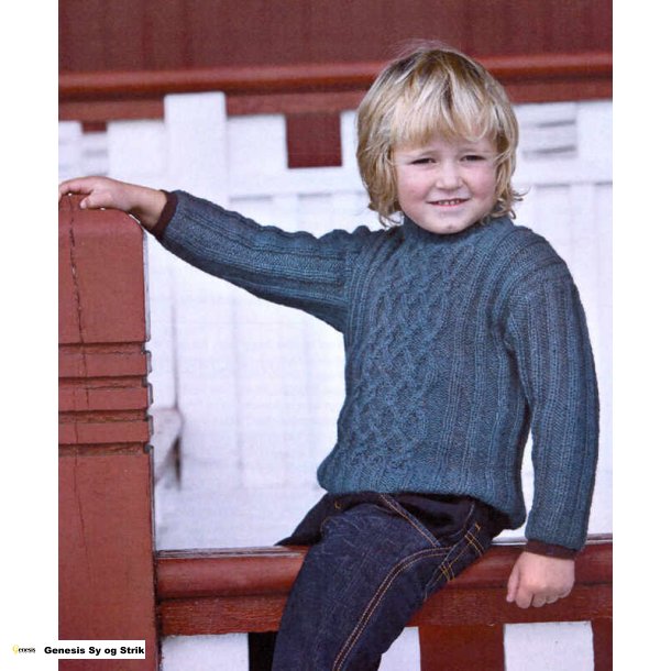 Brnesweater med aranmnster og rib