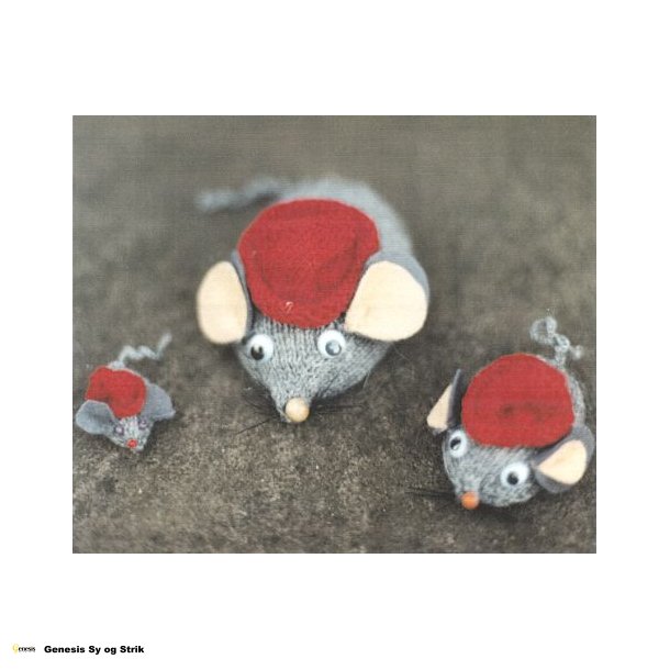 Strikkede mus i 3 str. &amp; monteret over  styro