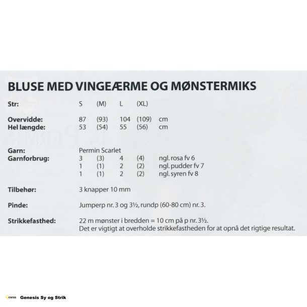 Bluse med vingerme og mnstermiks